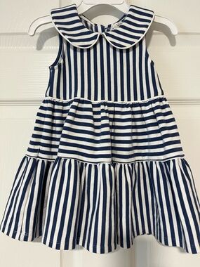 Max Studio Navy and White Striped Peter Pan Collar Dress